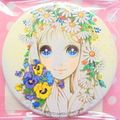 Retro Shojo Girl Pin Button / Badge - Girl With Flowers (2016) : Illustration by Macoto Takahashi