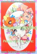 Retro Shojo Girl Postcard - Flowers & Bonnet (1998) : Illustration by Macoto Takahashi