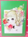 Retro Shojo Girl Postcard - Flowers (2010) : Illustration by Macoto Takahashi