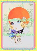 Retro Shojo Girl Postcard - Flowers & Orange Hat (1998) : Illustration by Macoto Takahashi