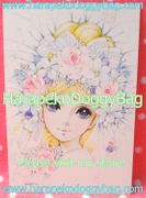 Retro Shojo Girl Postcard - Lovely Flowers (2014) : Illustration by Macoto Takahashi