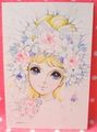 Retro Shojo Girl Postcard - Lovely Flowers (2014) : Illustration by Macoto Takahashi