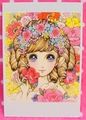 Retro Shojo Girl Postcard - Rose (2010) : Illustration by Macoto Takahashi