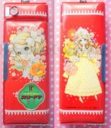 Vintage 1970s : Kutsuwa : Red Pencil Case (Retro Girl With White Ribbons) : Macoto Takahashi Illustration  