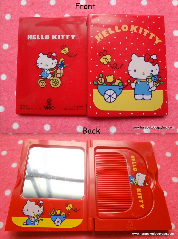 vintage, japanese, seventies, girl, girly, sanrio, 1980, hello kitty,  kawaii, cute, comb, mirror, compact.