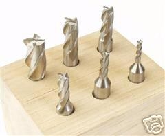 6 Pc High Speed Steel End Mills 2 or 4 Flute 3/8" Shanks