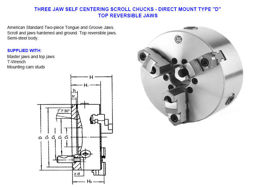 BTC lathe Chuck 6" 3 jaw D13