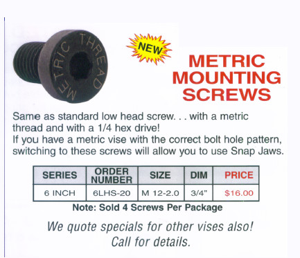 SNAP Jaws M 12-2.0 3/4" DIM METRIC SCREWS for KURT Vise Jaws 6LHS-20