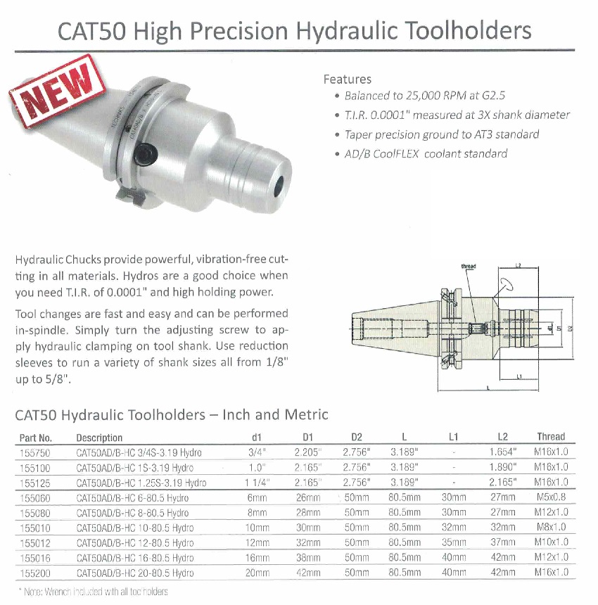 Techniks CT50 3/4 Hydraulic End Mill Holder 155750