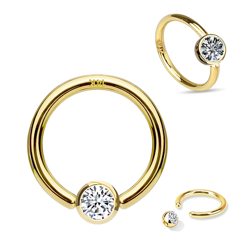 14K Solid Gold BCR Hoop Belly Button Ring