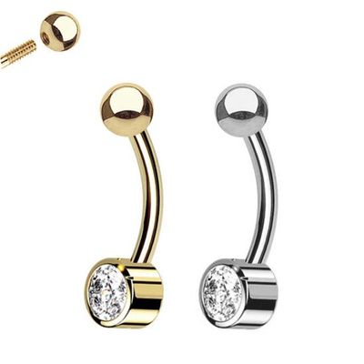 14K Gold Flat Bezel Setting Belly Button Ring