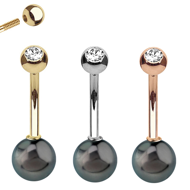 14K Gold Black Pearl Belly Button Ring