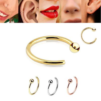 14K Gold Versatile Fixed Ball Open Hoop - Nose, Cartilage, Septum