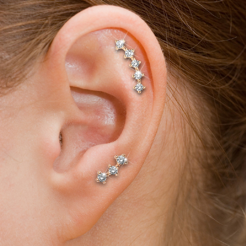 14K Gold Multi-Jeweled Cartilage, Helix, Tragus Single