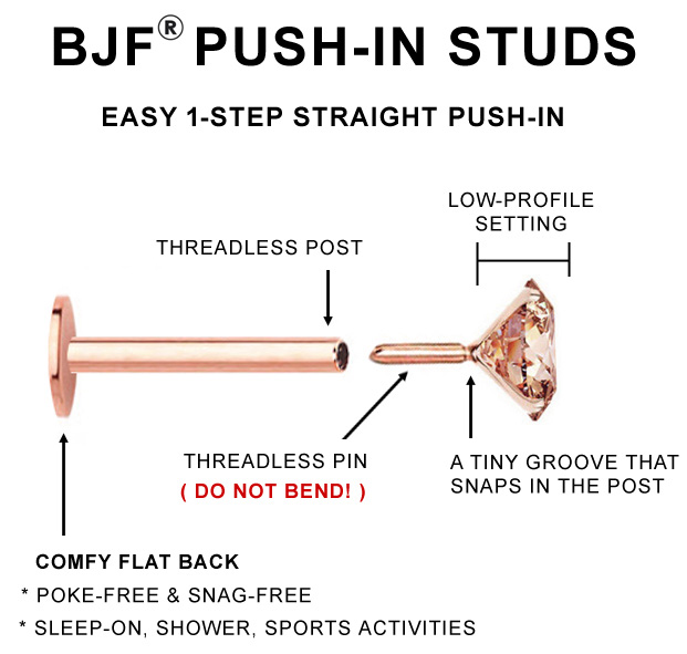 14K Gold Cognac CZ Flat Back Push-In Stud Cartilage, Lip, Nose