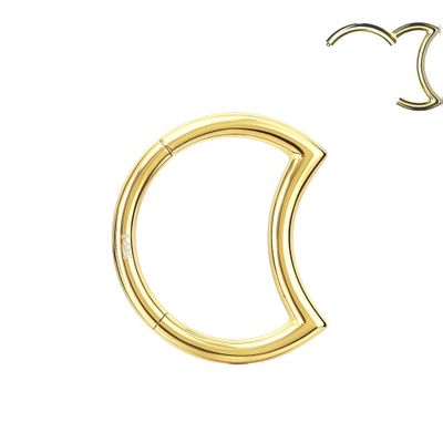 14K Gold Crescent Moon Seamless Hinged Clicker Ring