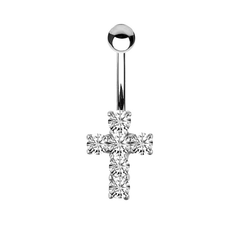 14K White Gold Cross Belly Button Ring