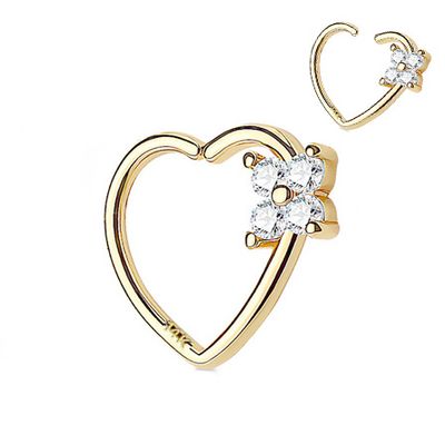 14K Gold CZ Flower Cartilage / Daith Ring - 18G
