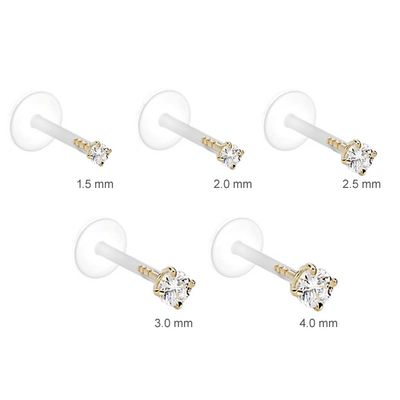14kt Gold 2.5mm CZ Bioplast Push In Labret Monroe Tragus - Foto 8