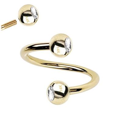 14K Gold Double Gem Spiral Twisted Ring - Helix, Conch, Rook