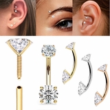 14K Gold Curved Spike Barbell - Eyebrow, Daith, Rook