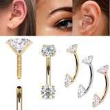 14K Gold Front Facing Double Gem Curved Barbell - Rook, Daith, Eyebrow