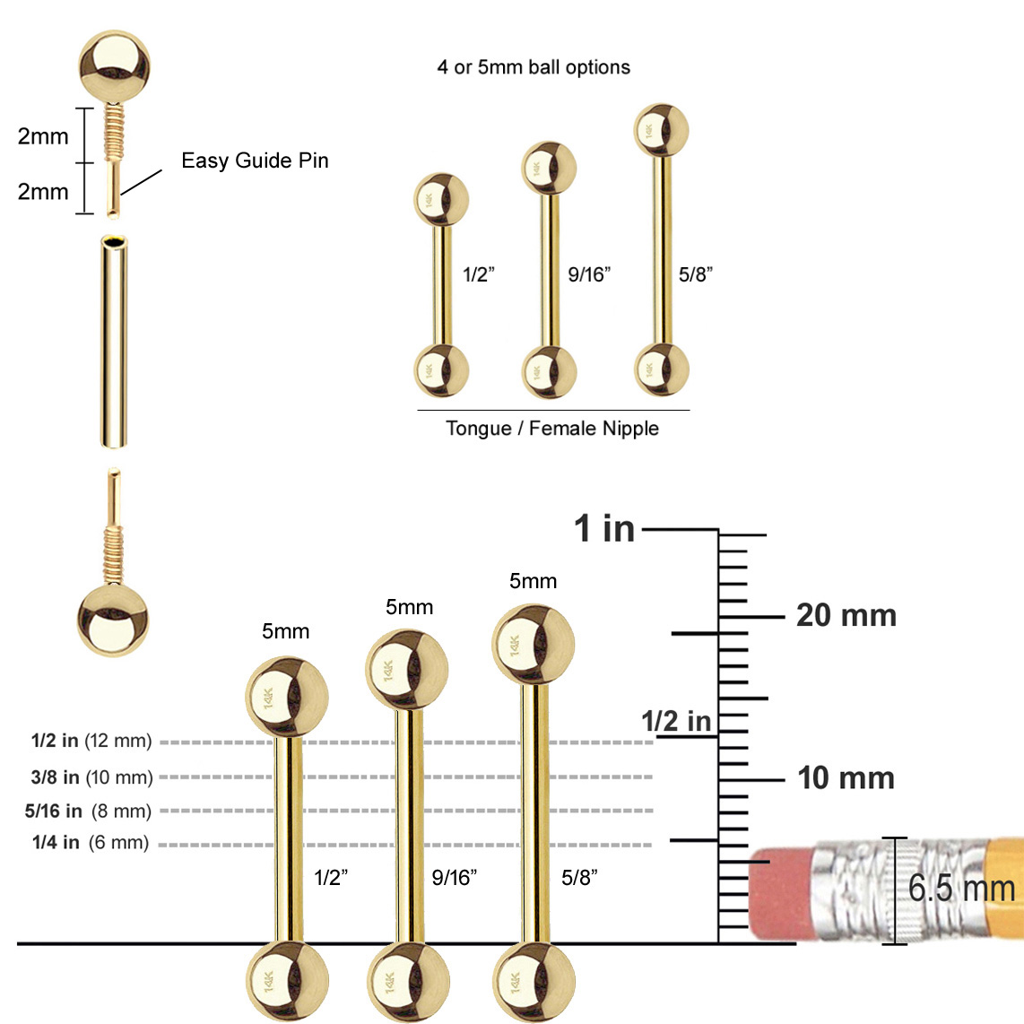 Barbell Piercing Sizes Mm 12mm-60mm Stainless Steel Industrial