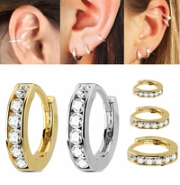 14K Gold Jeweled Single Hoop - Cartilage, Helix, Conch, Nose