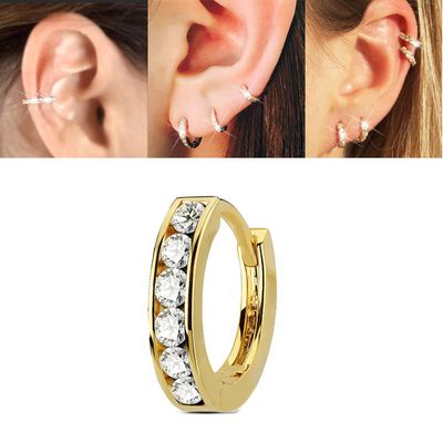 14K Gold Jeweled Single Hoop - Cartilage, Helix, Conch, Nose