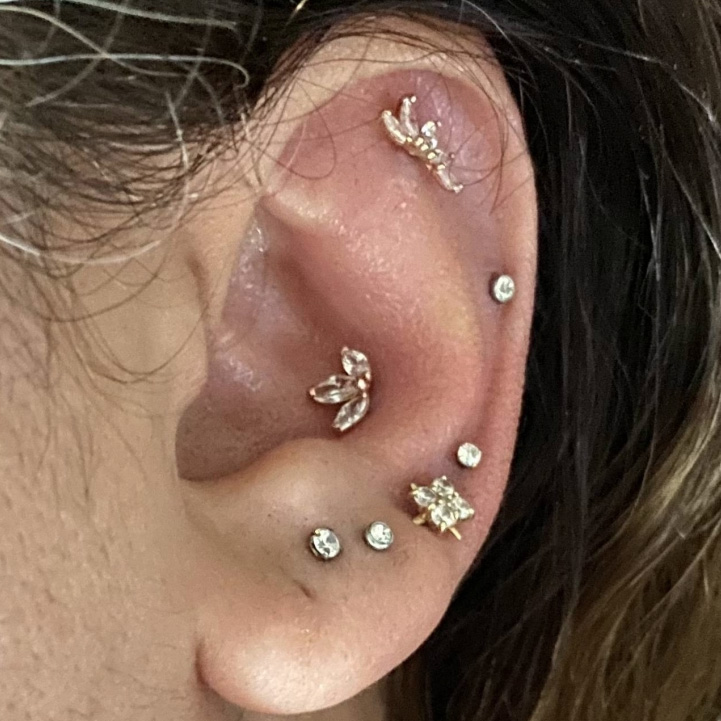 14K Gold Marquise Lotus Cartilage Earring Helix, Conch, Tragus