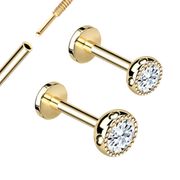 14K Gold Milgrain Fancy Bezel Threaded Flat Back Stud