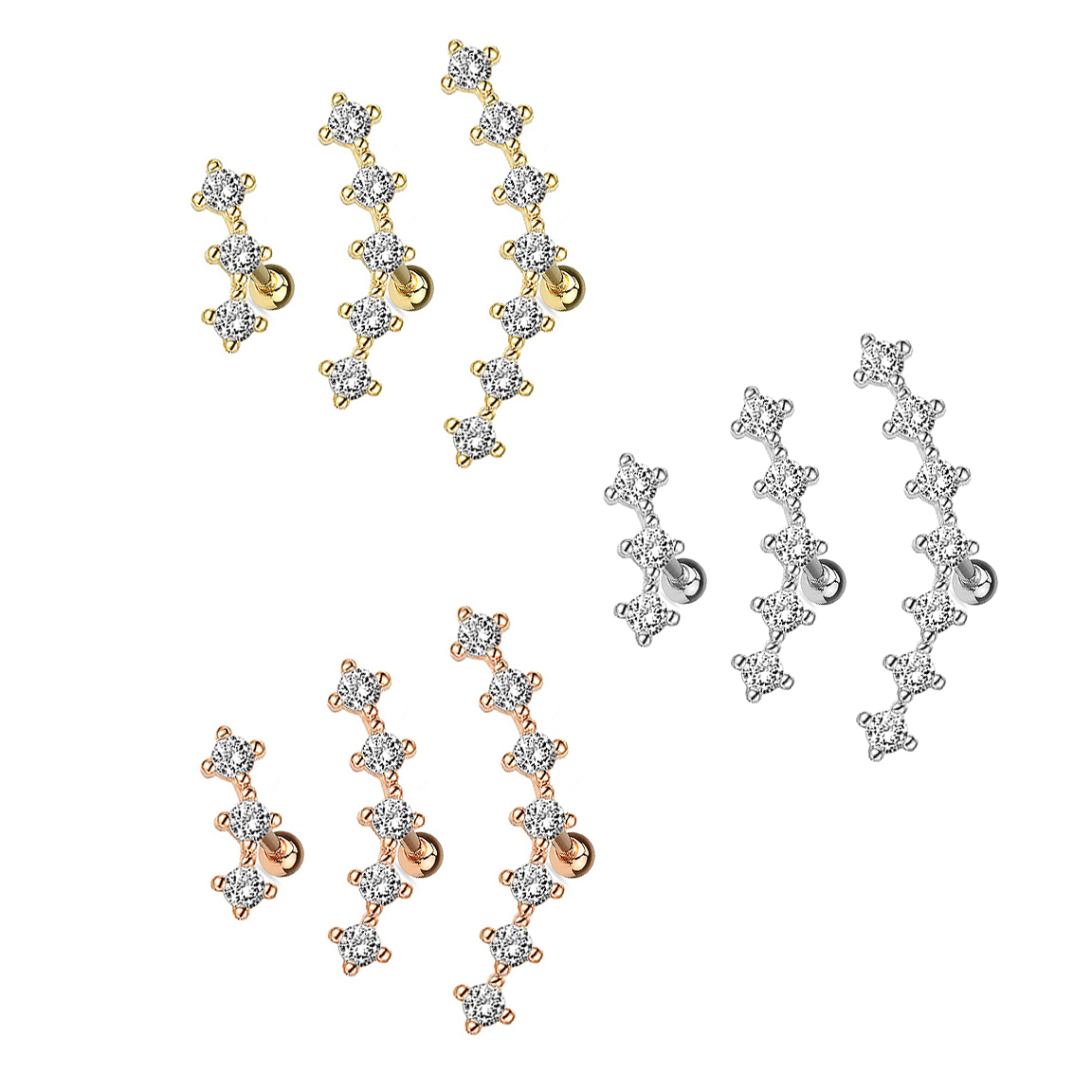 14K Gold Multi-Jeweled Cartilage, Helix, Tragus Single