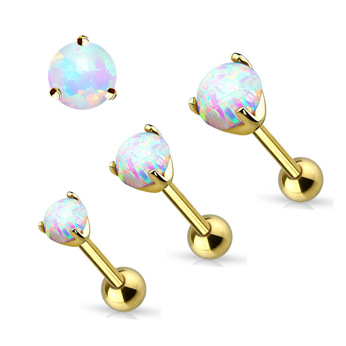 14K Gold Opal Barbell Earring Cartilage, Helix, Tragus
