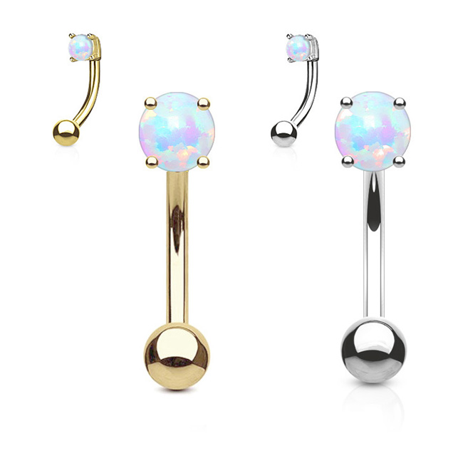 14K Gold Opal 16G Curved Barbell Eyebrow, Daith, Rook, AntiTragus, Snug