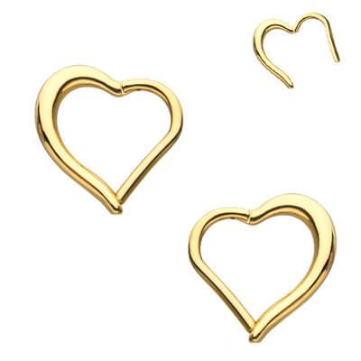 14K Gold Open Heart Seamless 16G Hinged Clicker Ring - Daith, Rook, Helix