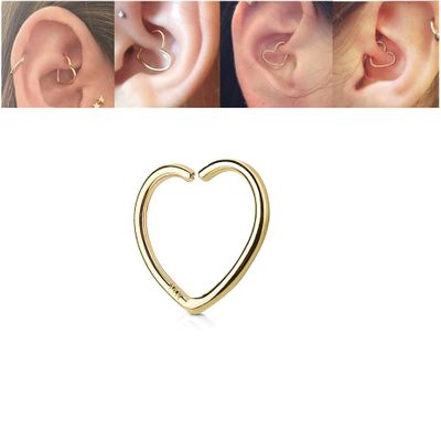 14K Gold Open Heart Daith, Rook, Helix Single Earring