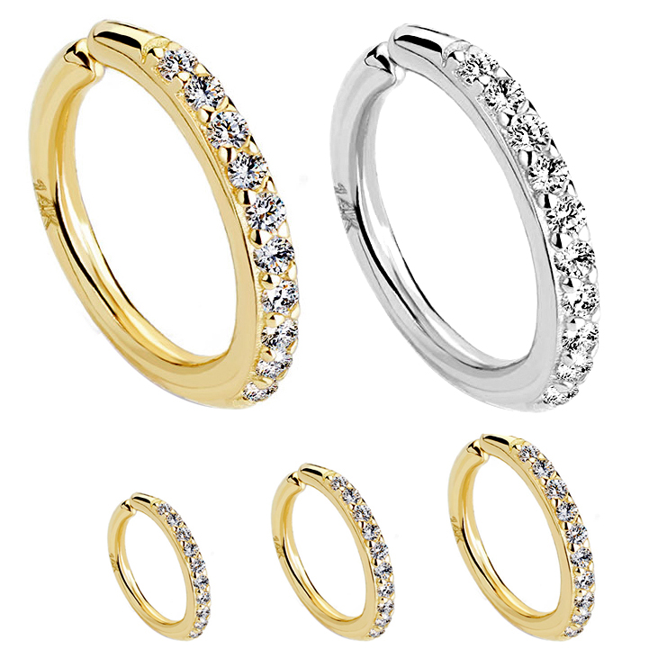 Hod Rings 14K Gold Paved CZ Bendable Hoop Rings For Cartilage, Helix, Nose