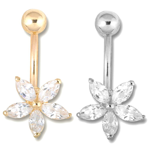 14K Solid Gold Petal Flower Belly Button Ring