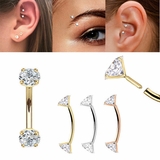14K Gold Push-In Curved 4mm CZ Barbell - Rook, Daith, Eyebrow