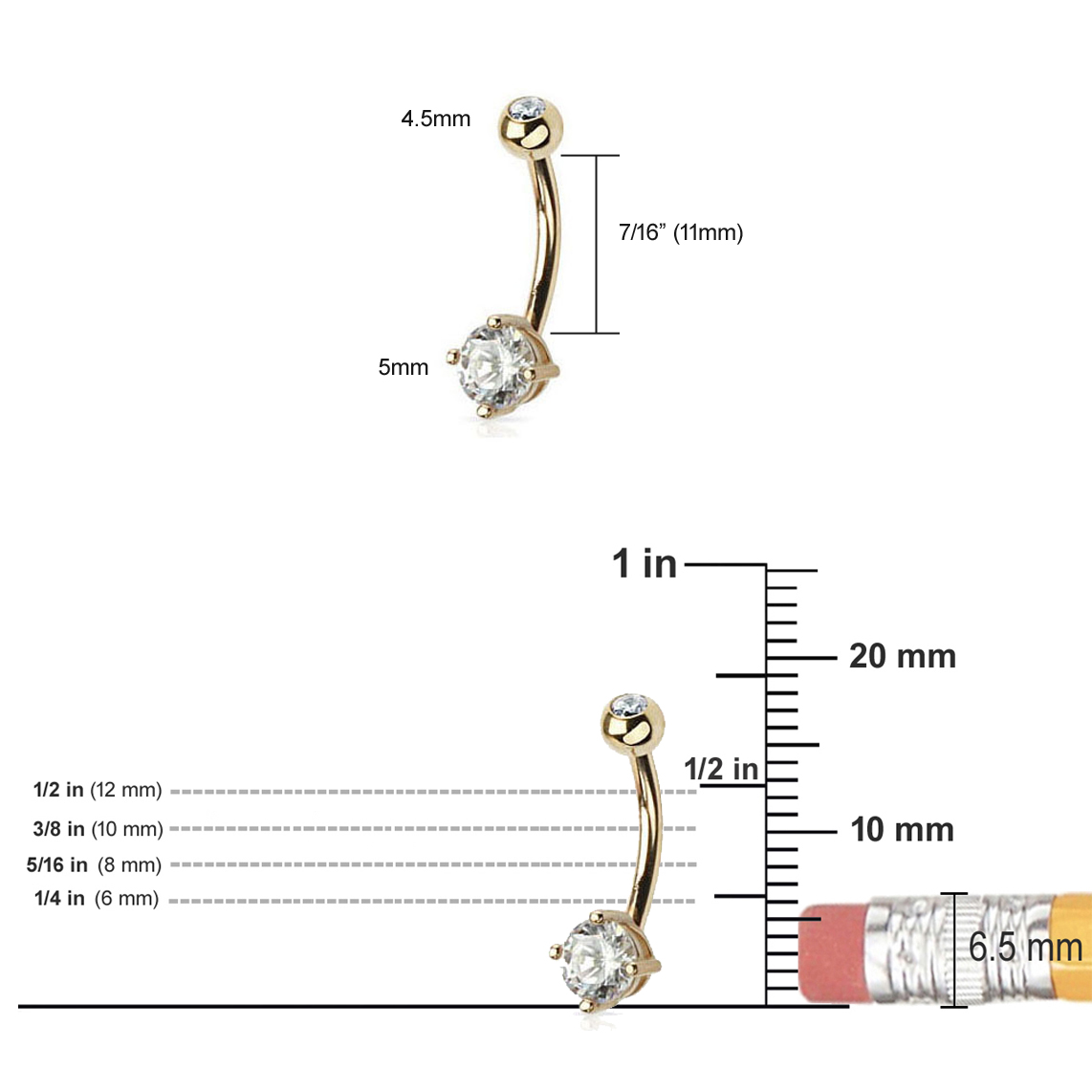 14K Gold Round Prong Setting Belly Button Ring 14k-gold-round-prong-setting-belly-button-ring