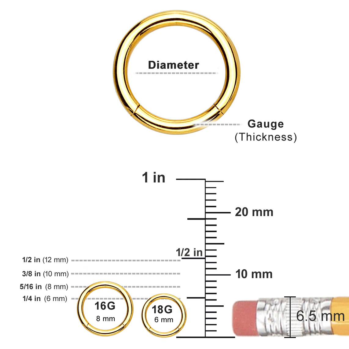 Jewseen Kraakbeen Oorbellen 14K Sterling Goud Septum Neusring Scharnier Clicker Spiraal Oorbellen Tragus Daith Piercing Sieraden Vrouwen 6mm