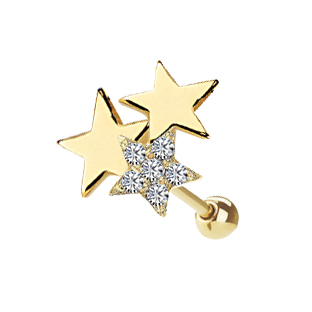 14K Gold Star Cluster 20G Single Cartilage Earring