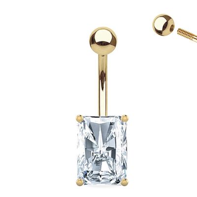 14K Solid Gold Princess-Cut Belly Button Ring