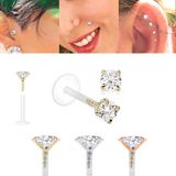 3 Pc 3mm CZ Prong Bioflex Barbell Push In Stud Tragus Labret Monroe