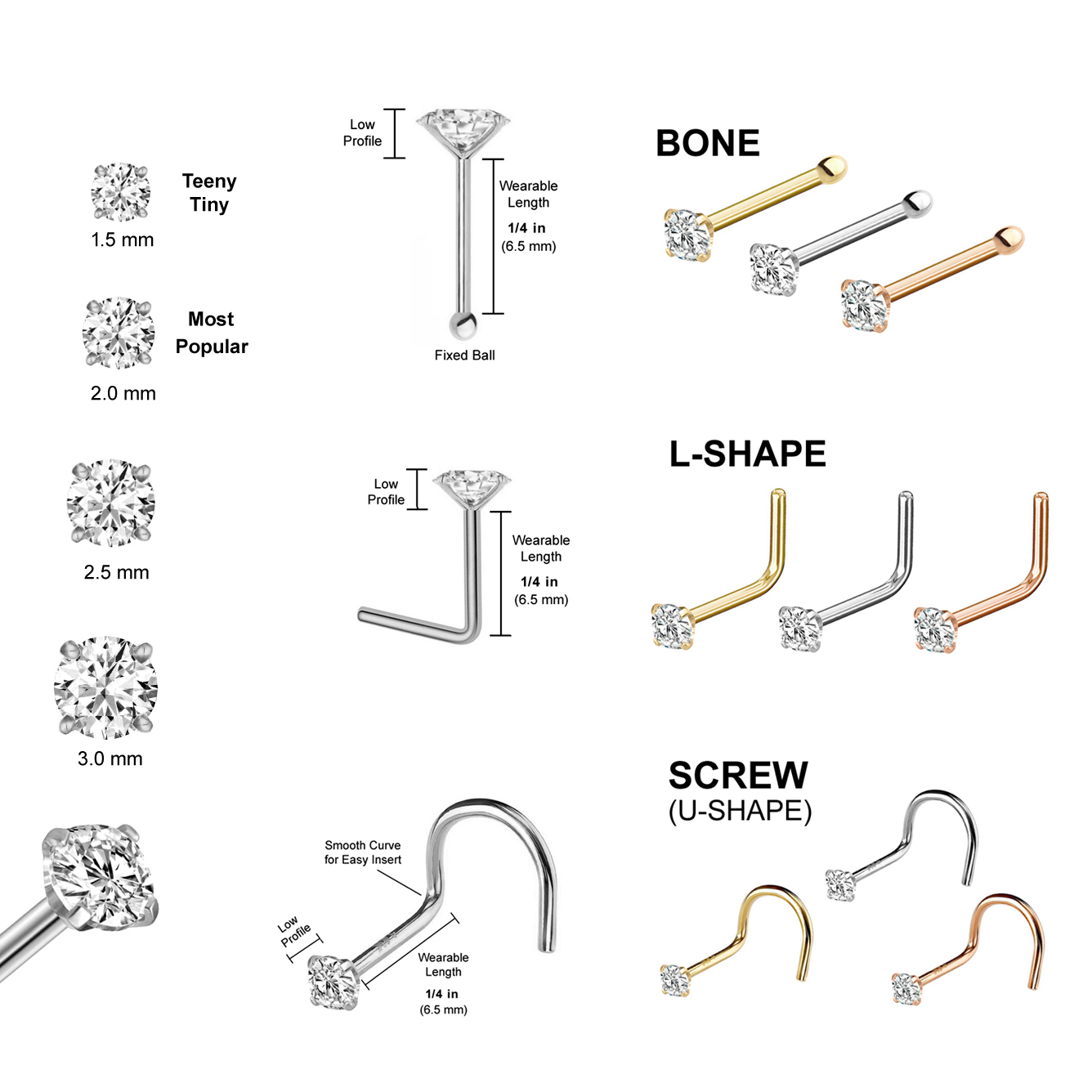 DIAMOND Nose Ring (14K Gold, LowProfile)