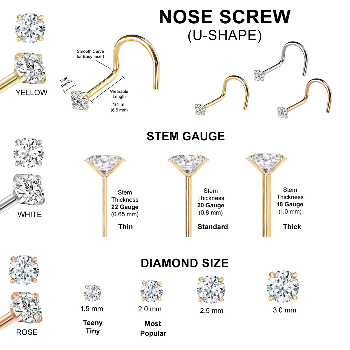 DIAMOND Nose Ring (Screw Type, LowProfile)