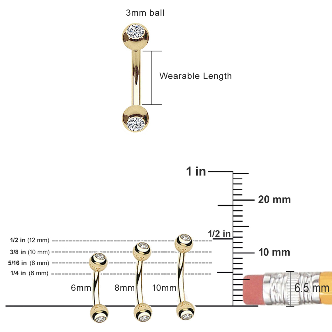 14 Karaats Gouden Intern Geschroefde Gebogen Barbell Met Zirkonia's In Prongzetting » The Art Of