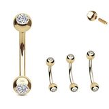 14K Gold Double Gem Curved Barbell - Eyebrow, Daith, Rook, Cartilage