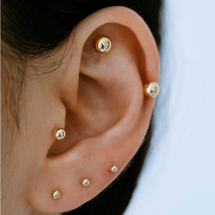 14K Solid Gold Internally Threaded Mini Barbell Cartilage, Earlobe