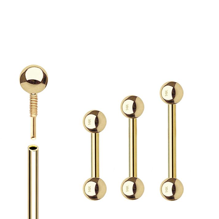 14K Solid Gold Internally Threaded Mini Barbell Cartilage, Earlobe